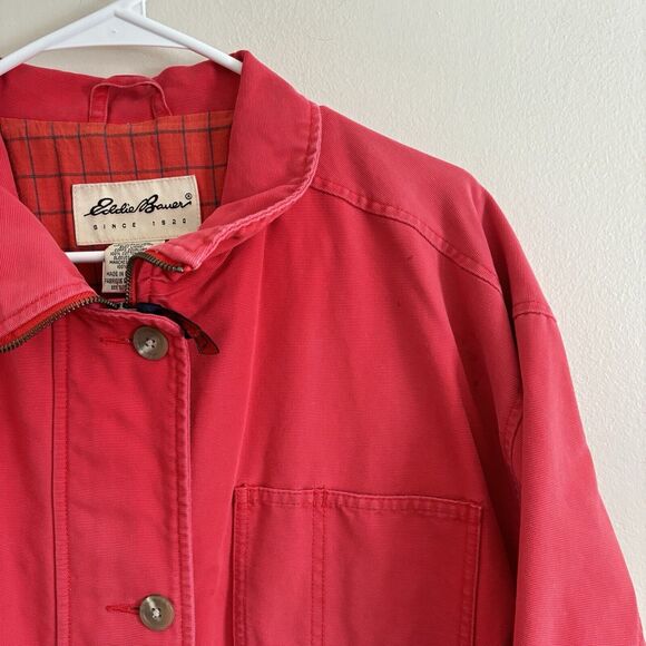VTG Eddie Bauer Canvas Jacket Full Zip Button Up Red Collard - Womens Size Large - Picture 2 of 10